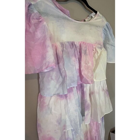 English Factory Tie Dye Pastel A Line Dress Tiered Ruffle Mini Dress Pink XS - Picture 4 of 8